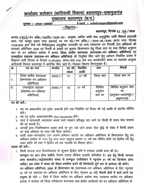 Collector Office Balrampur Vacancy 2025
