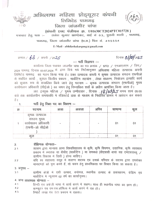 Janjgir Champa CEO Recruitment 2025
