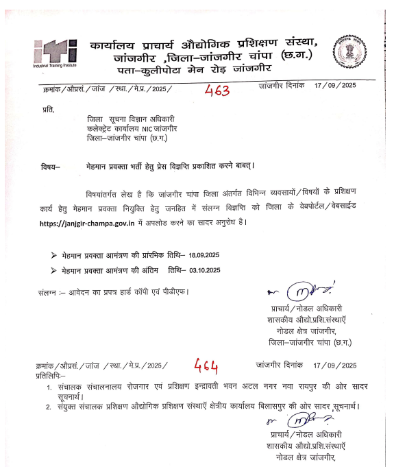 ITI Janjgir Recruitment 2025
