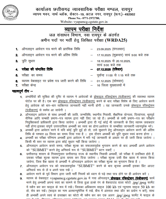 CG Vyapam Amin Patwari Bharti 2025
