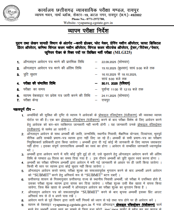 CG Vyapam Recruitment 2025
