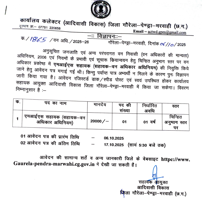 Gaurela Pendra Marwahi Recruitment 2025

