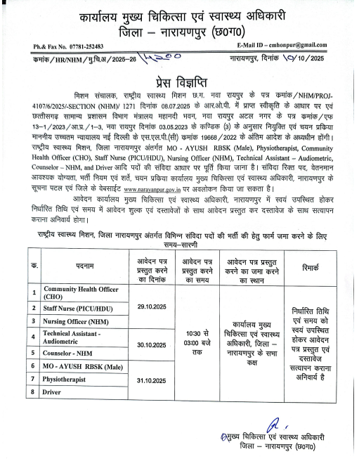 CMHO Narayanpur Recruitment 2025
