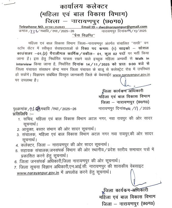 Narayanpur WCD Recruitment 2025
