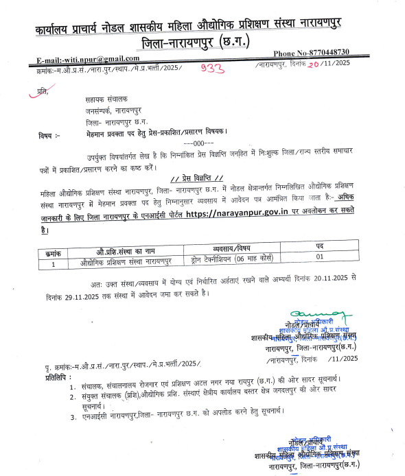 Narayanpur ITI Guest Lecturer Recruitment 2025