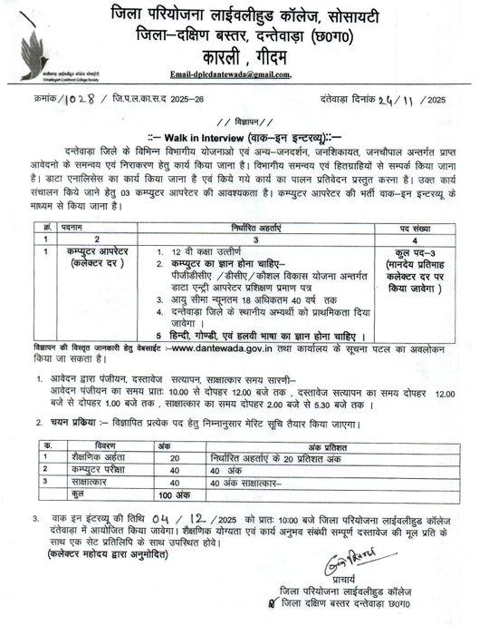Dantewada Computer Operator Bharti 2025