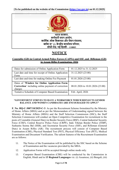 SSC GD Constable Recruitment 2025