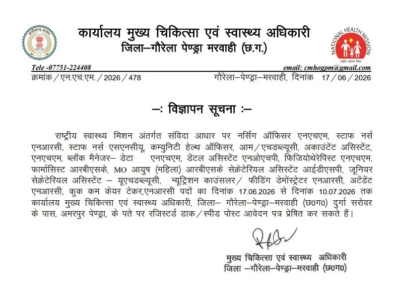 Gaurela Pendra Marwahi CMHO Bharti 2026