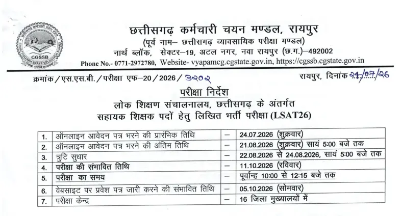 CG Teacher Recruitment 2026 